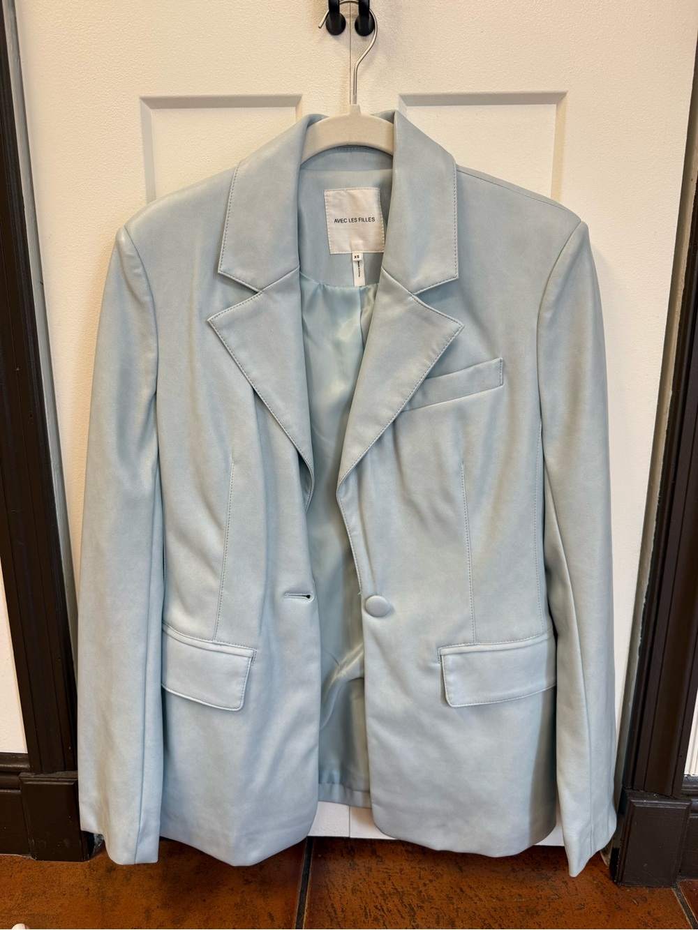 Avec Les Filles Light Blue Suede Blazer Jacket